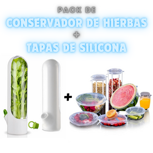 PACK CONSERVADOR DE HIERBAS + 6 TAPAS DE SILICONA